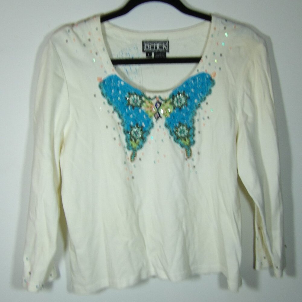Mandal Bay White Tee Shirt with Butterfly Size XL